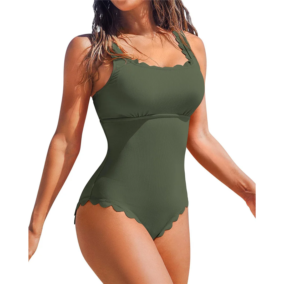 S - XXL, 11 Farben, gerippter, geraffter Damen-Badeanzug, einteiliger Badeanzug, rückenfreier, hoch geschnittener Badeanzug, Badebekleidung, Modell V7097. – Detail 8