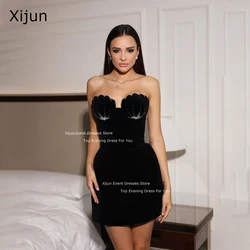 Xijun Modern Black Velvet Short Prom Dresses Dubai Arabic Women Shiny Beads Mini Sexy Cocktail Dress Evening Birthday Gown Women