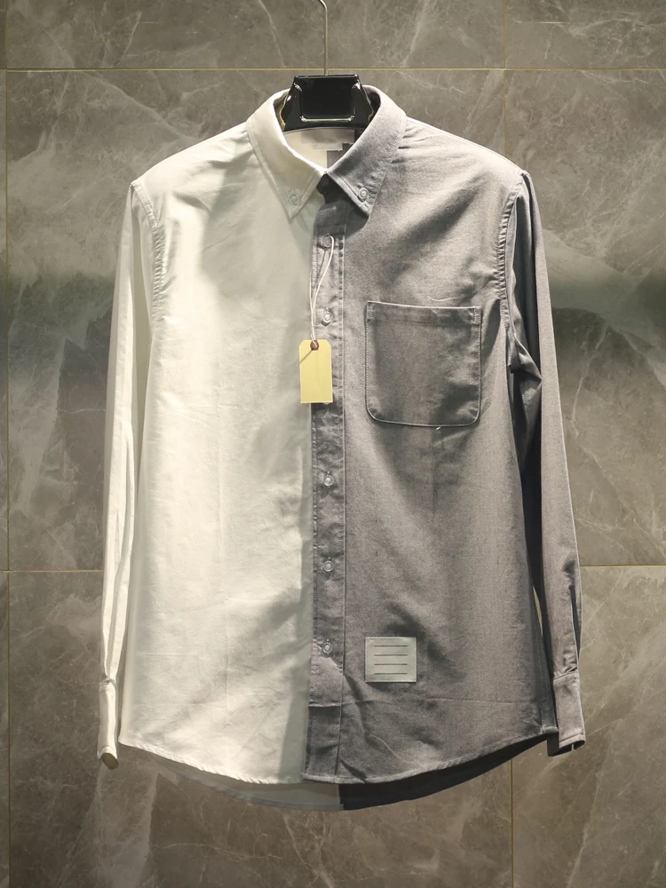 

High-End Ox Cloth irt Pure Cotton Spring Autumn Casual Men's Cheered irt Trendy Color Blo Design Faionable Urba...