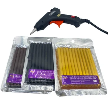 24 PCS diámetro 7 x 100 mm Barras de pegamento para extensiones de cabello Barra de pegamento termofusible para extensiones de cabello 3 colores Negro Amarillo Marrón