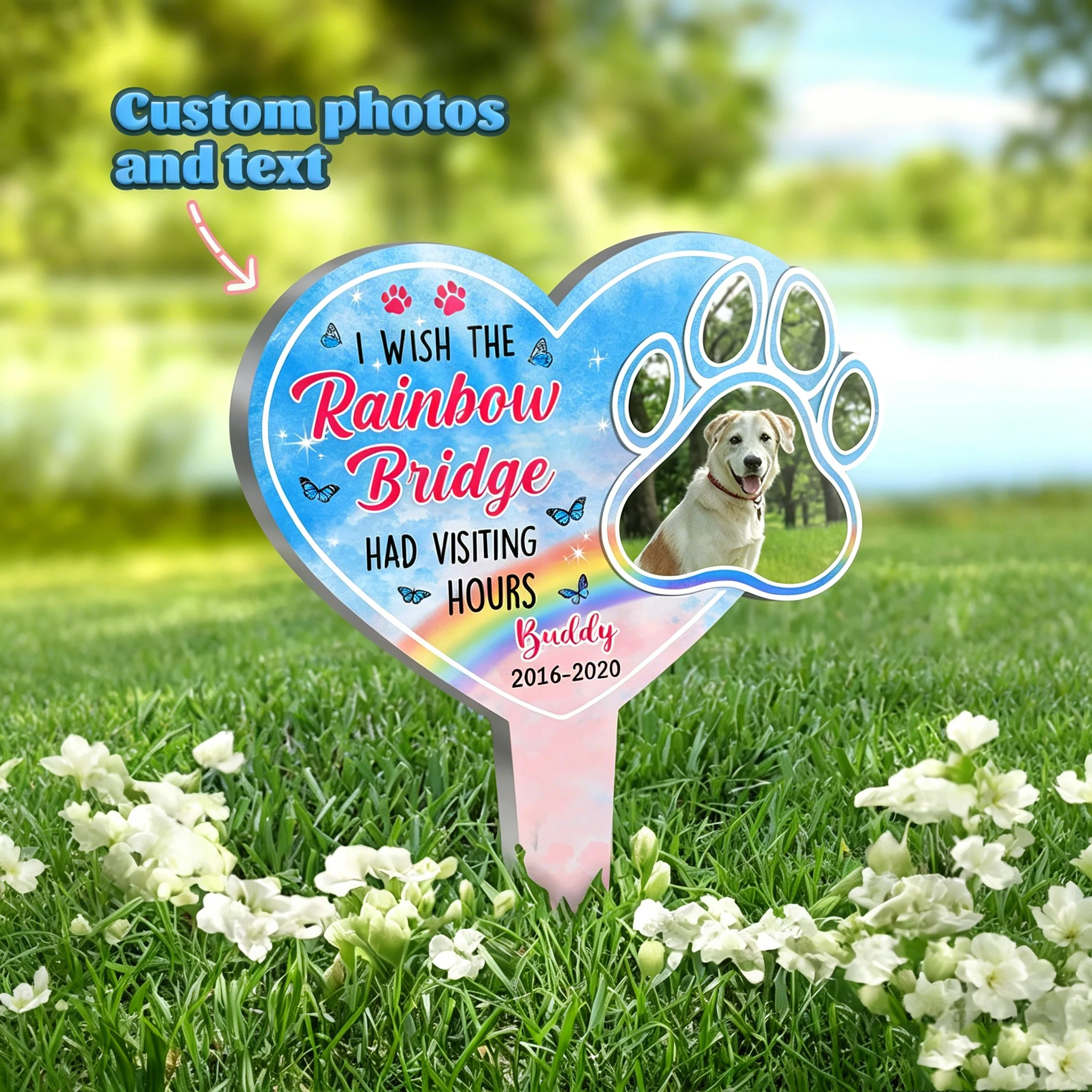 Personalized Custom Acrylic Garden Stake,Pet Memorial Garden Stake,Rainbow Bridge Pattern,Sympathy Gift,Outdoor Backyard Decor