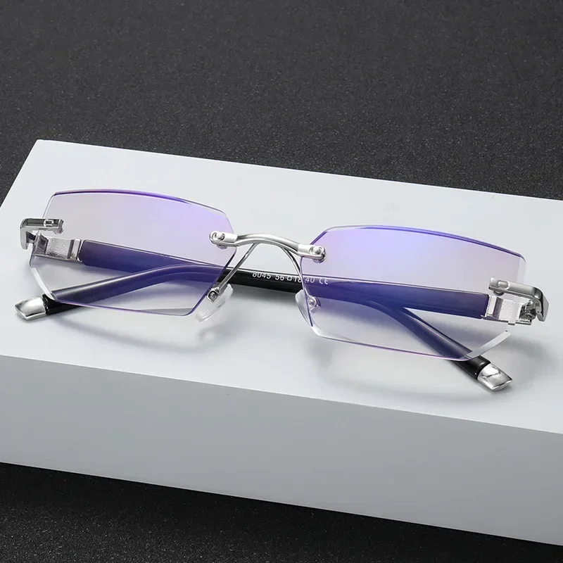 

Men Blue Light Blocking Reading Glasses Women Dimond Cutting Rimless Eyeglasses Frame Anti Fatigue Hyperopia Presbyopic Eyewear