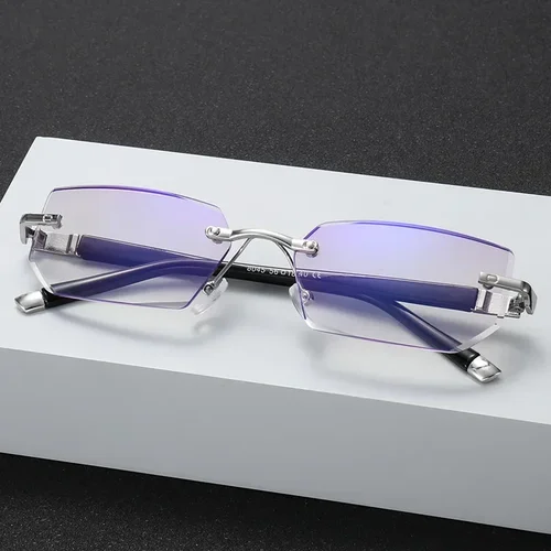 Gafas de lectura con bloqueo de luz azul para hombre y mujer, anteojos sin montura con corte de diamante, montura antifatiga, hipermetropía, presbicia