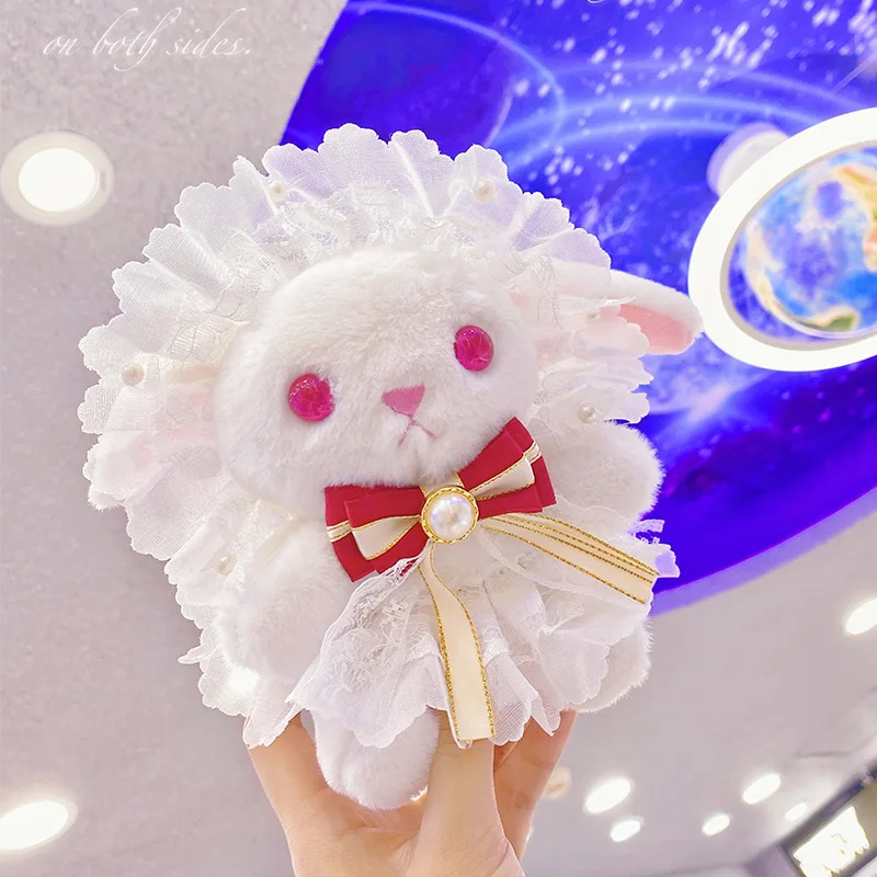 

Japanese Lolita Lace Bow Tie Rabbit Plush Doll Keychain Kawaii Cute Rabbit Pendant Ladies Bag Jewelry Girl Birthday Gift