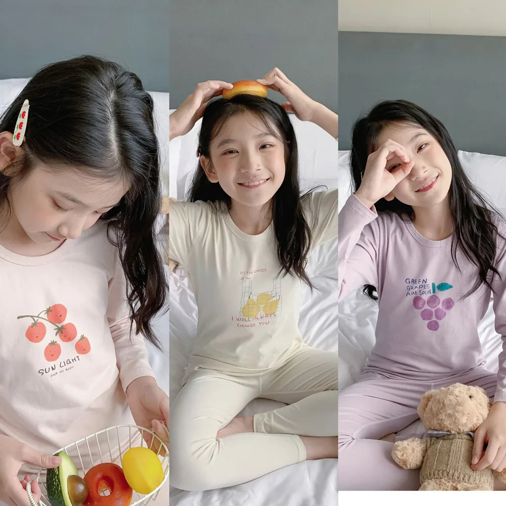 kids Pajamas baby Home Clothing Underwear Set Fruit pattern printing set Boys' and girls' home uniforms baby Pajamas set