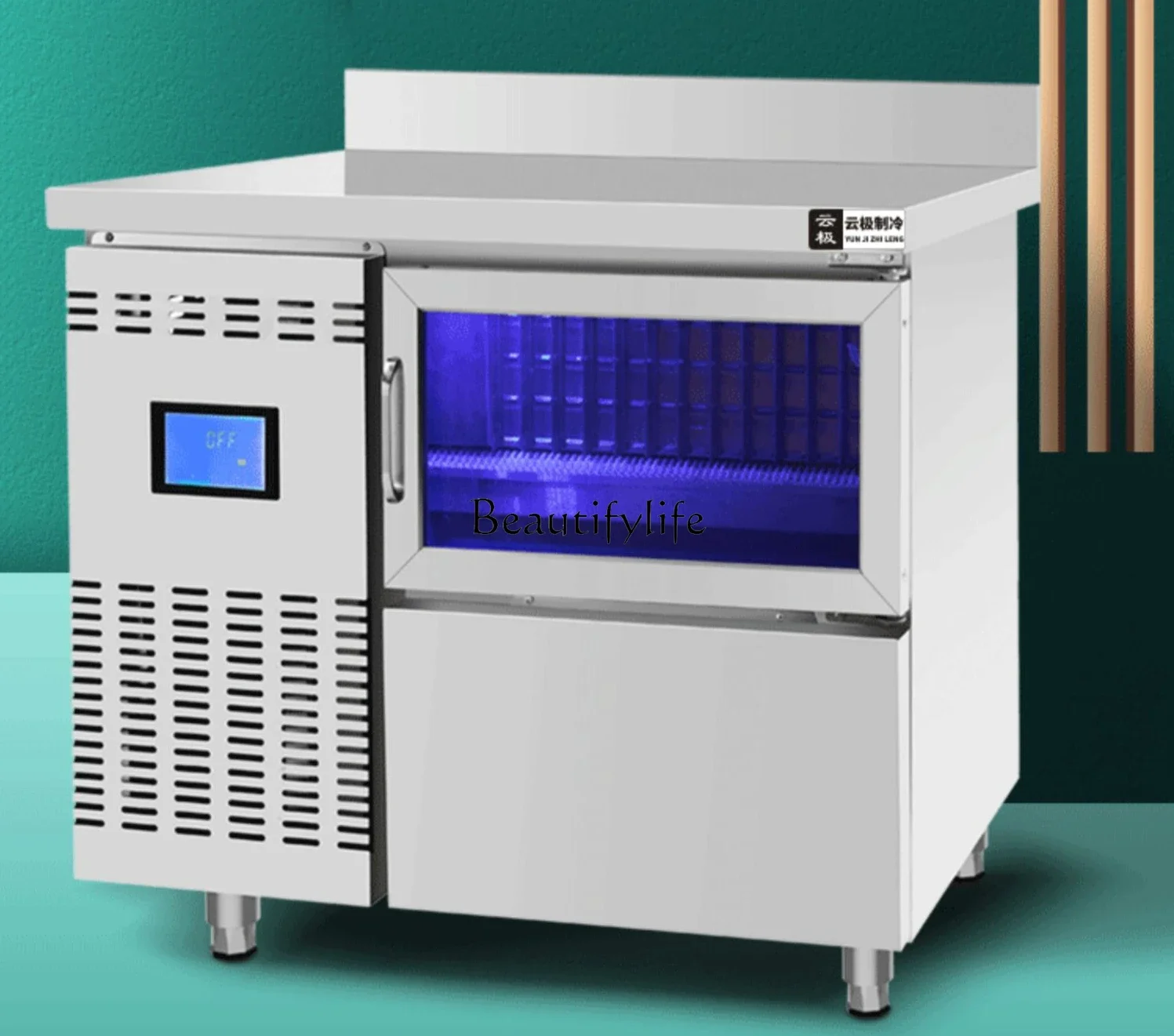 

FG34Ice Maker Магазин чая с молоком 120 кг Автоматическая небольшая интегрированная машина для барной стойки с синим светом