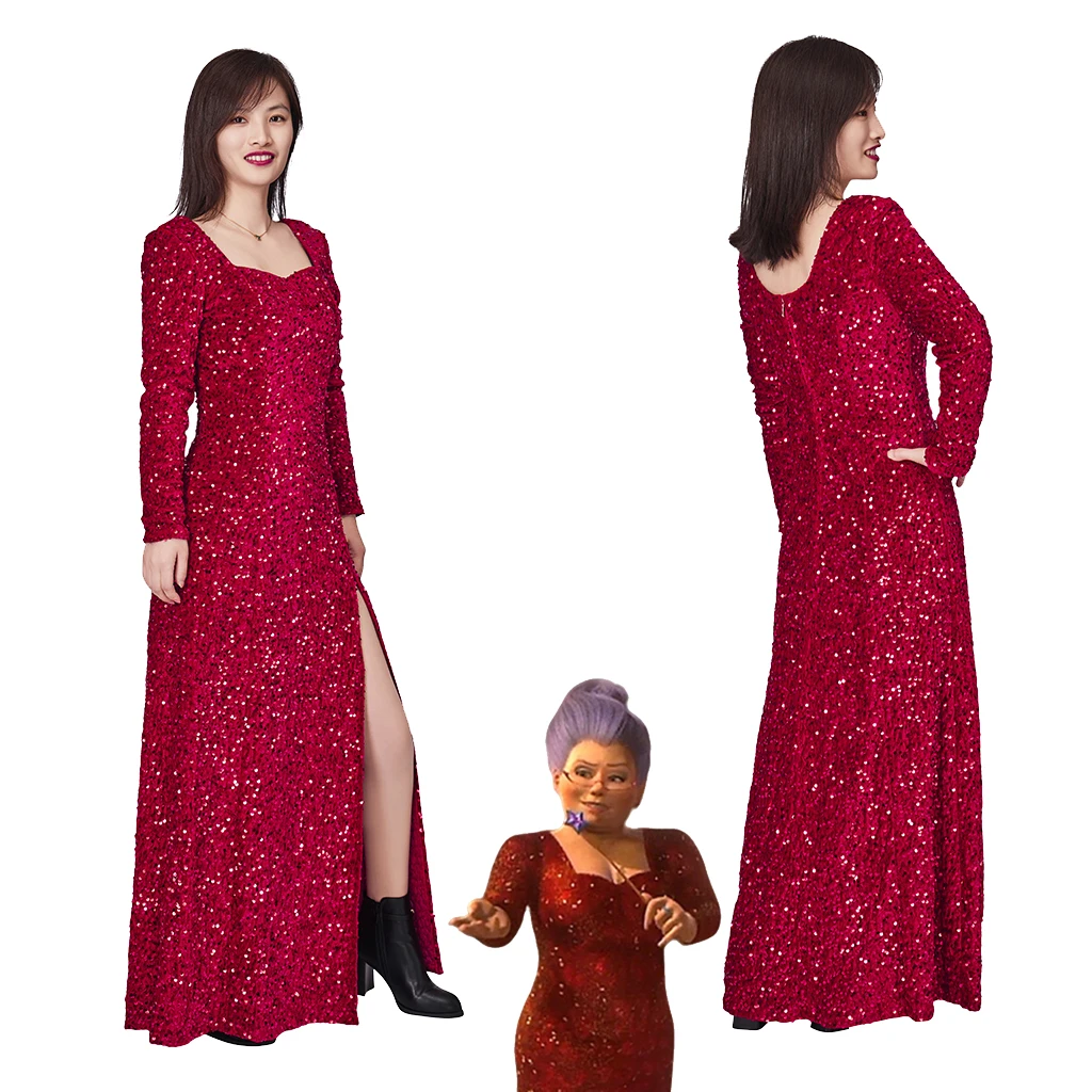 Musical Movie Fairy Cos Godmother Cosplay Costume Red Ball Gown Women Halloween Carnival Party Fantasy Outfits