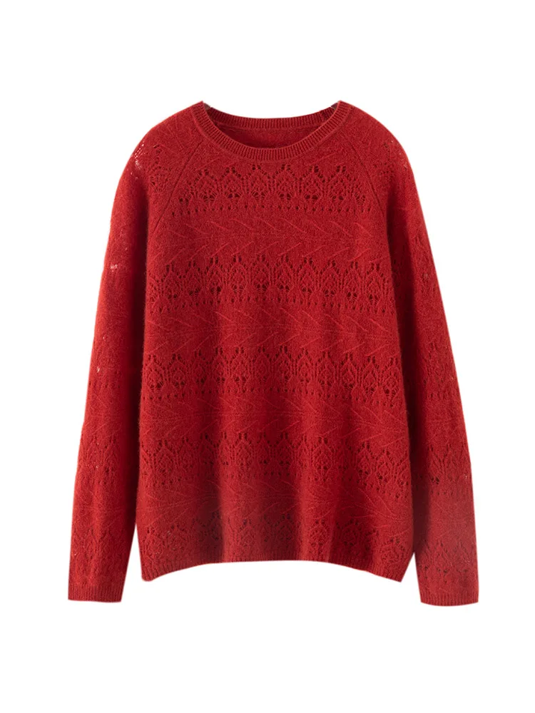 

Женский свитер из 100% кашемира, свободный пуловер, осень-зима, трикотаж из чистого кашемира, высокое качество, ажурный вязаный топ с рукавами реглан