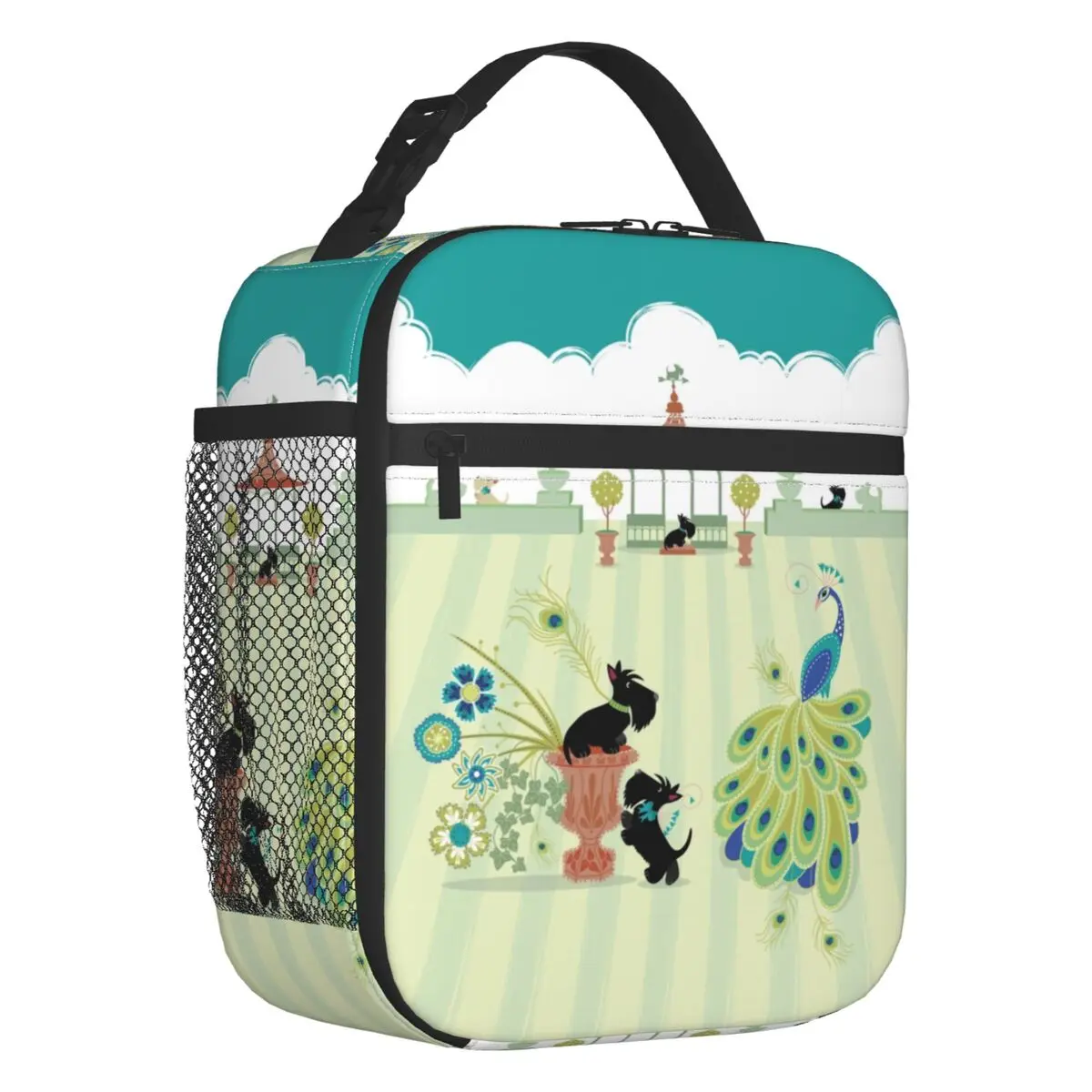 

Scotties And Peacocks Resuable Lunch Box Leakproof Scottish Terrier Dog Thermal Cooler Food Insulated Lunch Bag Office Work