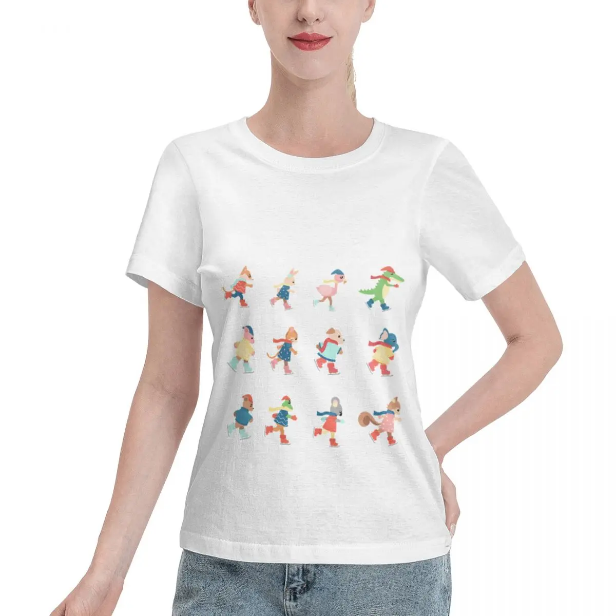 Must Have Ice Skating Animals (winter) Women's T-shirt Vintage Retro Breathable Cotton Tee