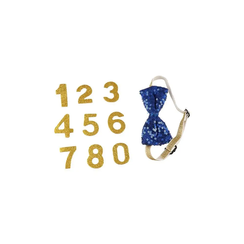 

Decorative Pet Birthday Set Polyester Blue Dog Sequins Hat Adjustable Cat Birthday Hat Bow Tie For Dogs Cats