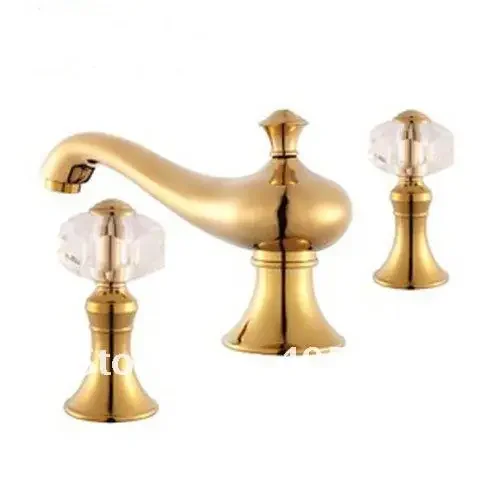 Vidric !100% Brass. Hot & Cold Bathroom sink Faucet.Double crystal Handle Wash basin mixer taps.golden color .1pcs/lot