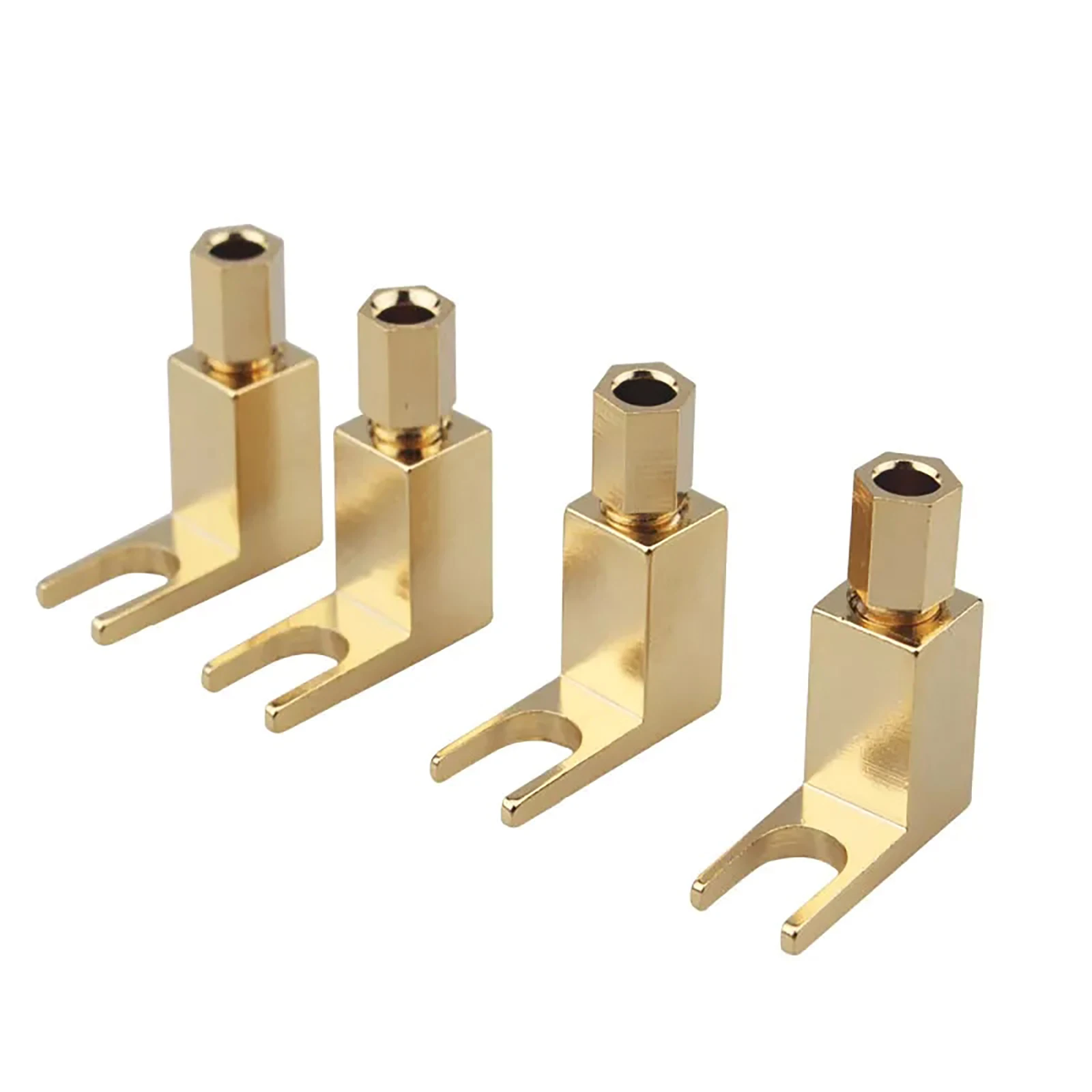 

4Pcs U Type HiFi Banana Plug Gold Plated Copper Speaker Plugs Audio Screw Fork Spade Connector Right Angle Banana Plug Adapter