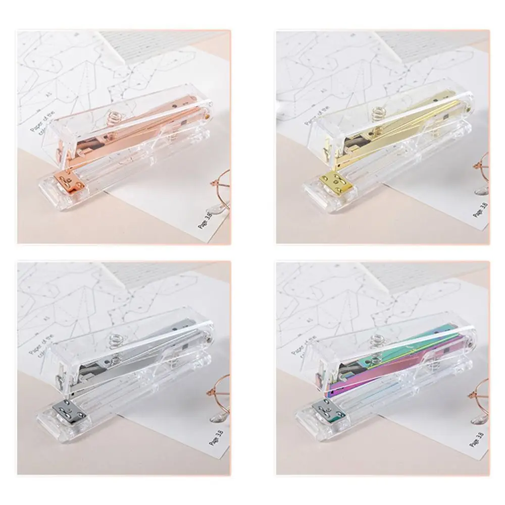 Manual Transparent Stapler Bookbinding Tool Lightweight Paper Stapler Portable Rose Gold Book Binding Machines Student