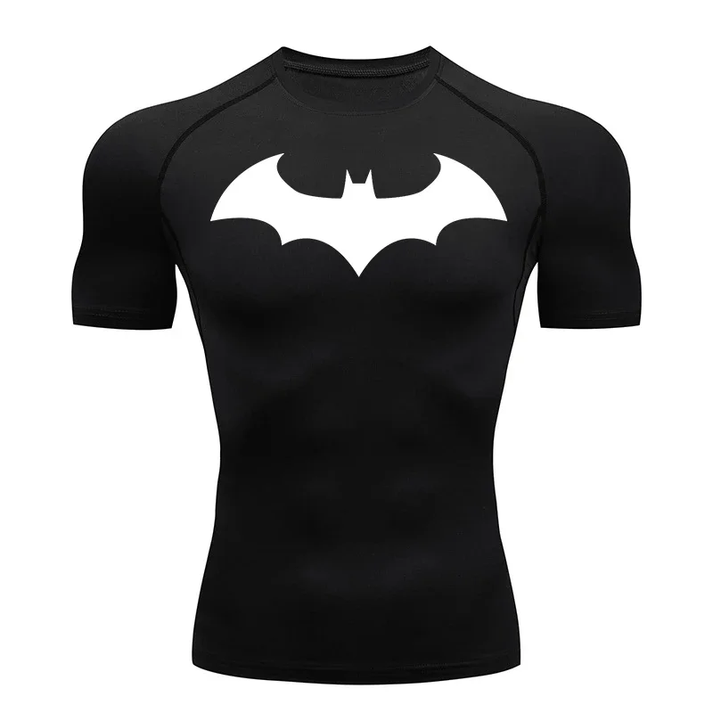 Bat Graphic Compression Shirts for Men Short Sleeve Rash Guard Gym Workout Running Tshirt Summer Athletic Quick Dry Tees Tops