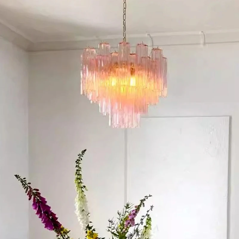 

Italian Designer Texture Glass Ceiling Chandeliers Vintage Pink Glass Pendant lamp Living Dinning Room Luxury Home Decoration