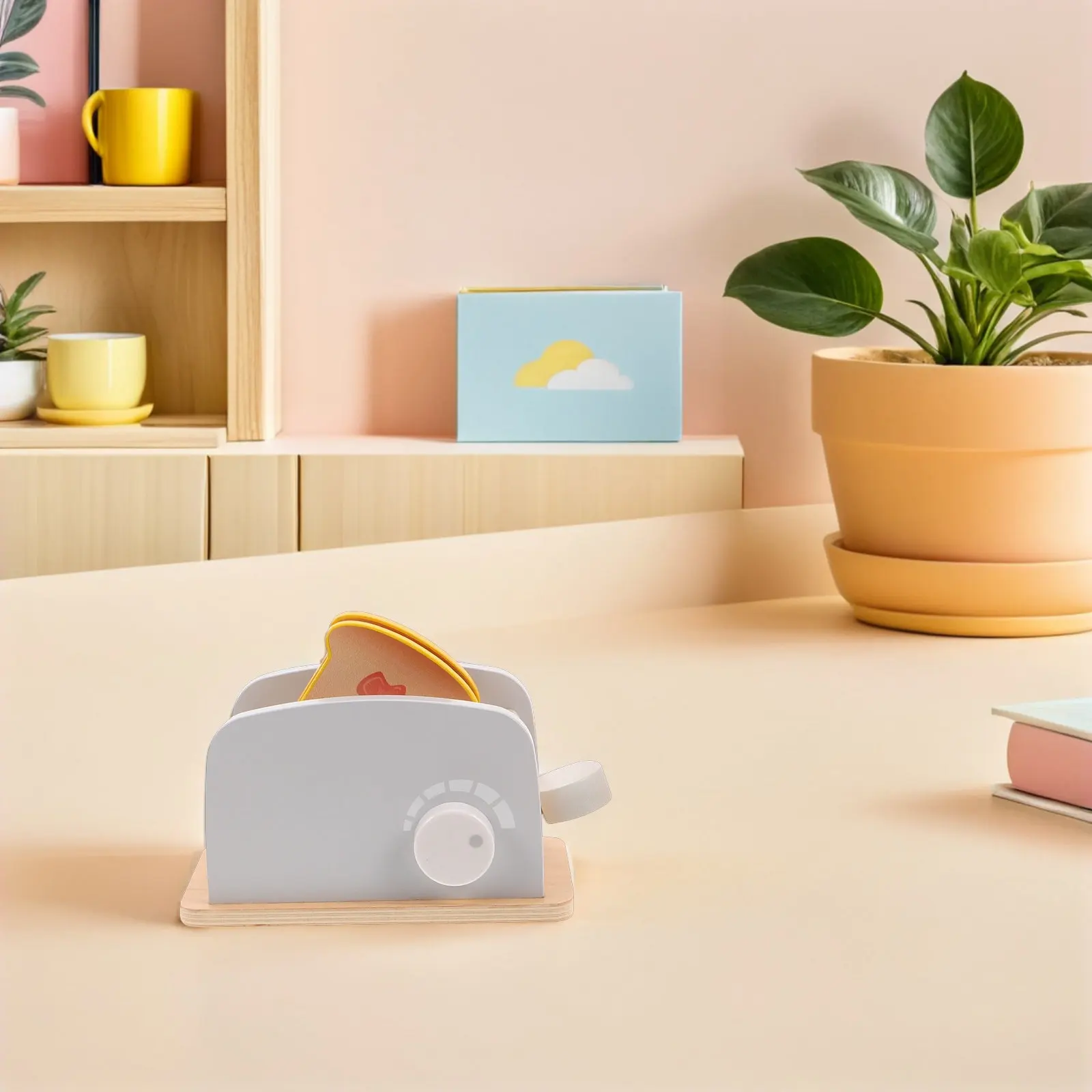 

1Set Wooden Toaster Pretend Play Breakfast Set Montessori Kitchen Playset Mini Bread Maker Role Play Cooking Accessories