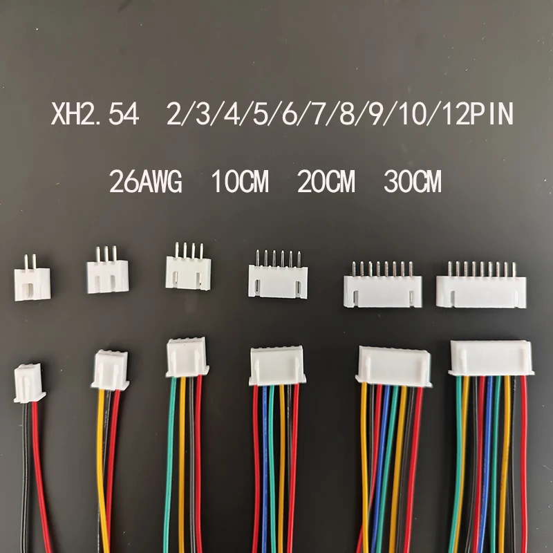 2,54mm,Conector de Cable XH2.54 2/3/4/5/6/7/8/9/10/12 Pines, enchufe macho y hembra, 30cm20cm10cm de longitud, 26AWG, 5 Juegos