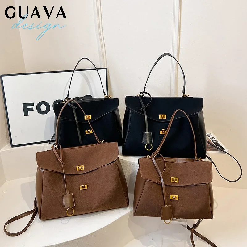 

Vintage Crossbody Bag For Women Solid Color Suede With Metal Buckle & Dual Straps Retro Shoulder Bag For Daily/travel