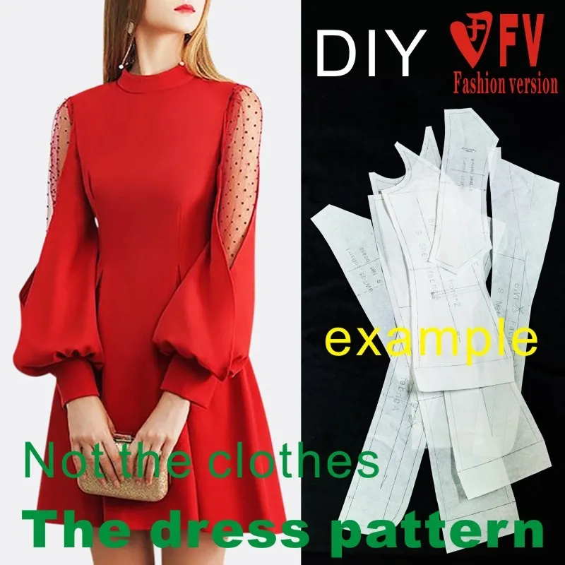 Korean style women\'s net gauze lantern sleeve dress pattern clothing cutting design drawing 1:1 pattern BLQ-503