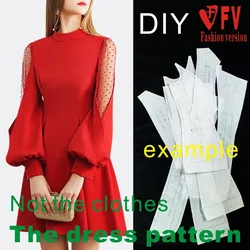 Korean style women's net gauze lantern sleeve dress pattern clothing cutting design drawing 1:1 pattern BLQ-503