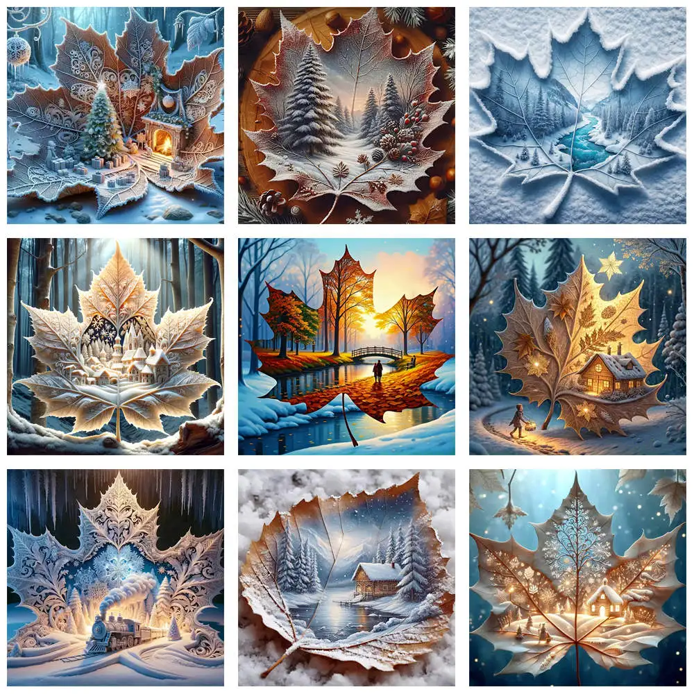 5D DIY Diamant Malerei Komplizierte Winter Wunderland Blätter Kamin Szene Volle Runde Diamant Stickerei Kits Bild Home Decor