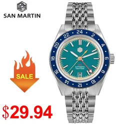 San Martin Original Design 39.5mm Men Watch SN0116 GMTJapan NH34 Automatic Mechanical Watches Fashion Waterproof 100m Wristwatch