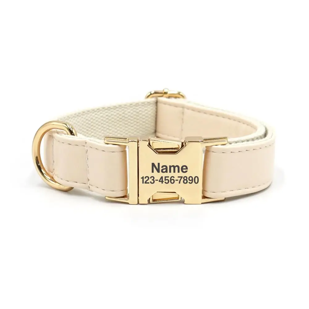 Personalized Dog Collar Custom Engraved Name Phone Number Pet Collar Adjustable Soft Leather Puppy Cat Collar with Metal Buckle