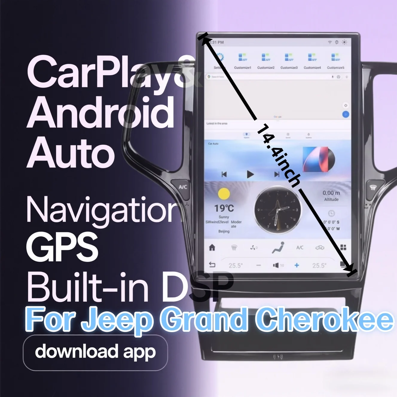 8+128GB 14.4 Inch Android For JEEP Grand Cherokee 2010 2011-2021 Style Car GPS Navigation Multimedia Player Radio Tape Headunit