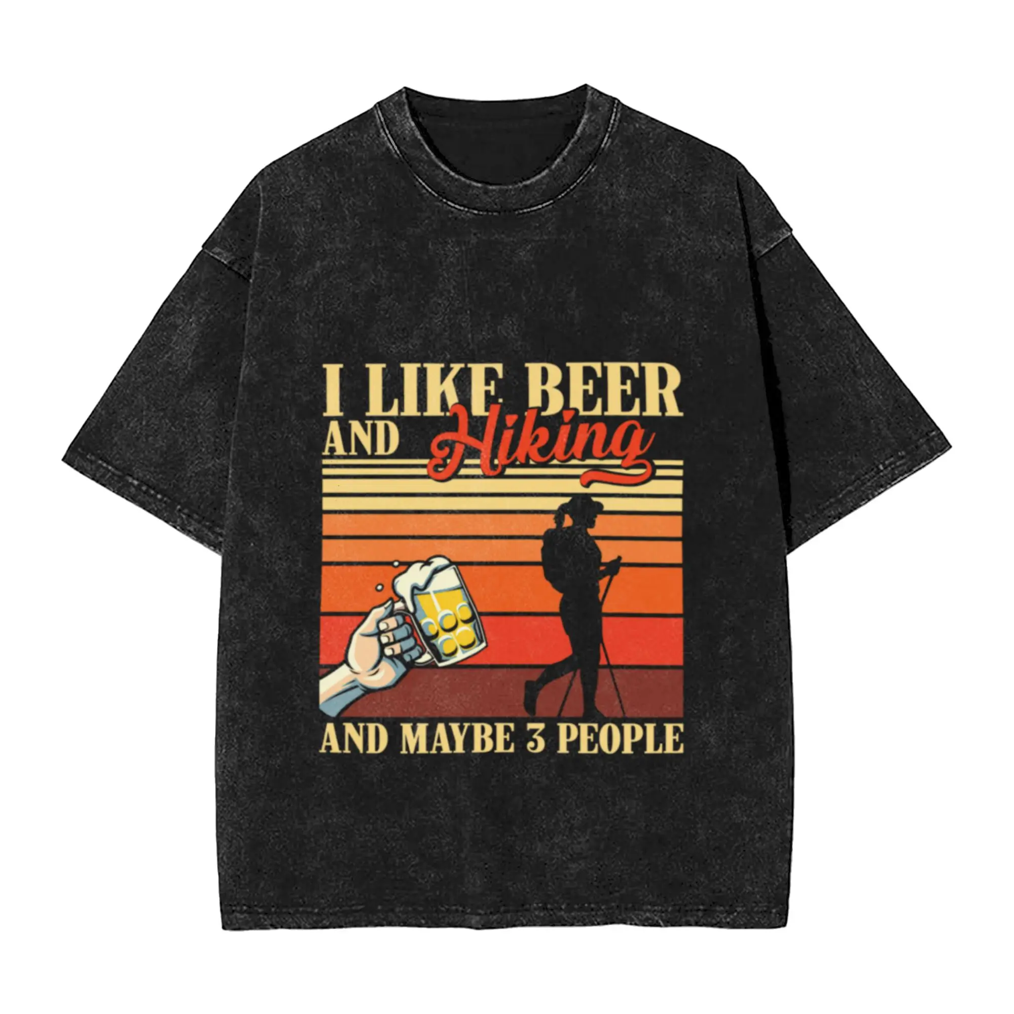 Vintage Beer Hiking And Maybe 3 People  Unique Comfort A T-Shirt Oversized Short Sleeve Men's Women's Cotton Tees Tops