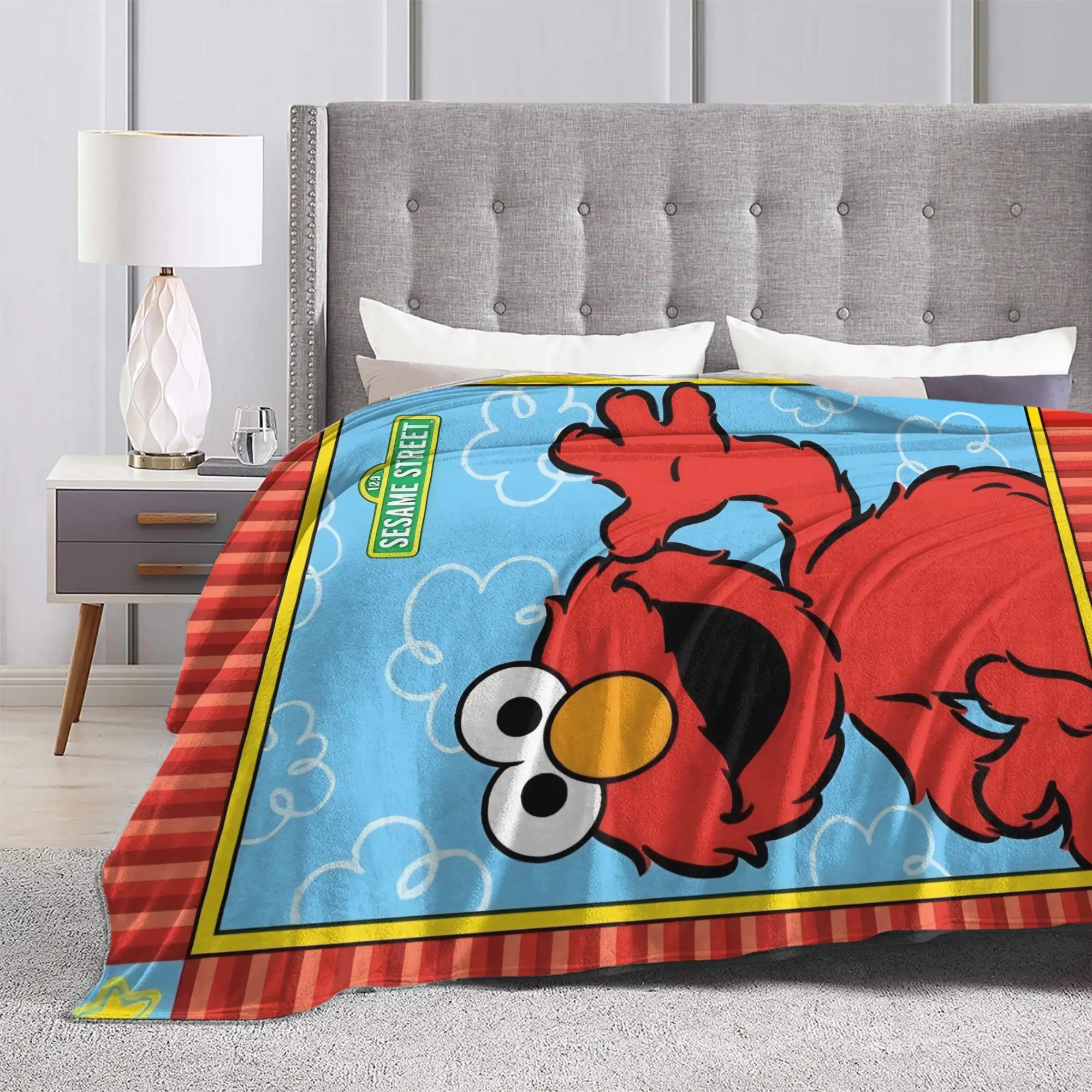 Sesame Street Cartoon Blanket Cover Velvet Elmo Lightweight Thin Throw Blankets for Bedding Couch Bedroom Quilt