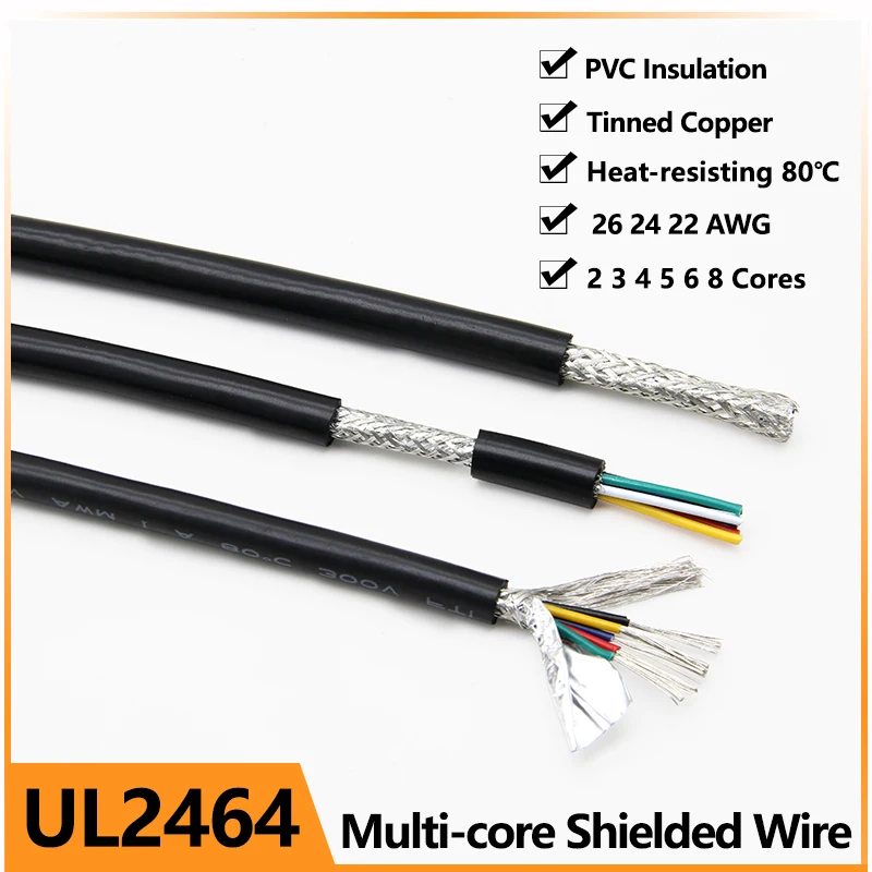 

2/5/10M UL2464 Shielded Wire 26AWG 24AWG 22AWG Channel Audio Line 2 3 4 5 6 8 Cores Copper Signal Control Cable Sheathed Wires