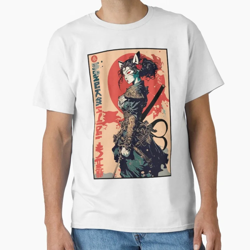 Samurai Japanese Warrior Girl Urban Fashion cyberpunk kanji Cyborg Girl Futuristic Art gift T Shirt for men large size tops
