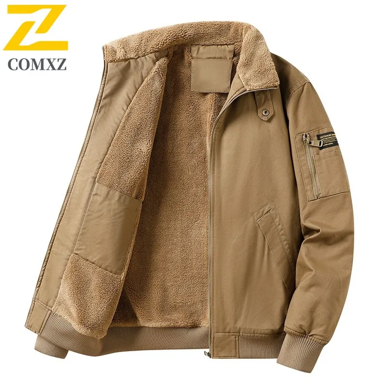 COMXZ الرجال الشتاء سترة بلون صوف الضأن رحلة التخييم الباردة مقاومة السفر سترة اليومية في الهواء الطلق سميكة الدفء جاكيت من الصوف
