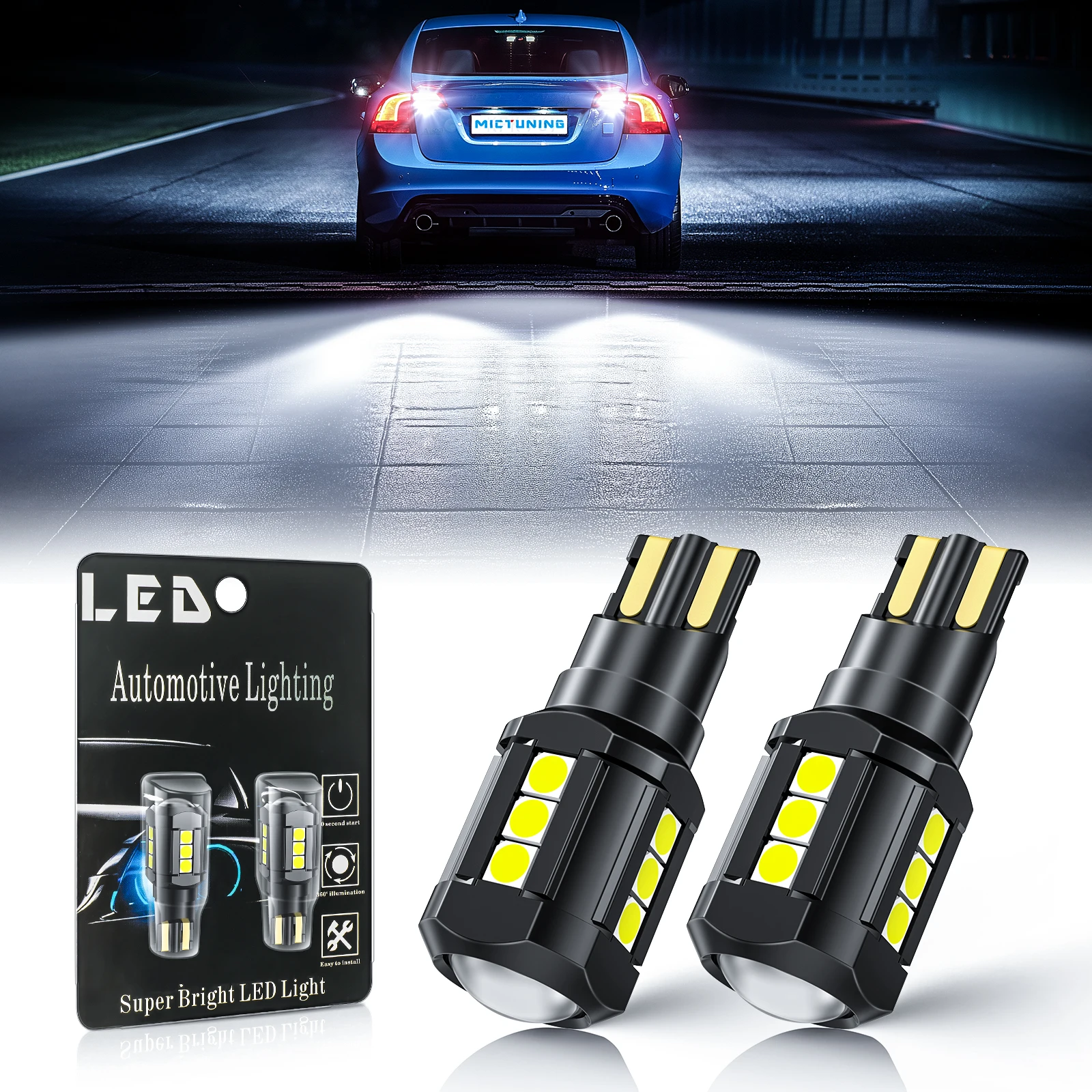 MICTUNING 921 912 LED Bulb 3030 SMD Chip,T15 Backup Light Bulbs with Condenser Lens 906 W16W Canbus Error Free for Reverse Light