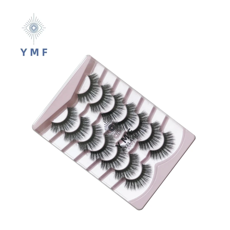 New 7 Pairs Lashes Manga Lashes 6D Clear Band Lashes Natural Look Wispy Mink Eyelashes Fluffy Cat Eye Lashes Pack Fake Eyelashes