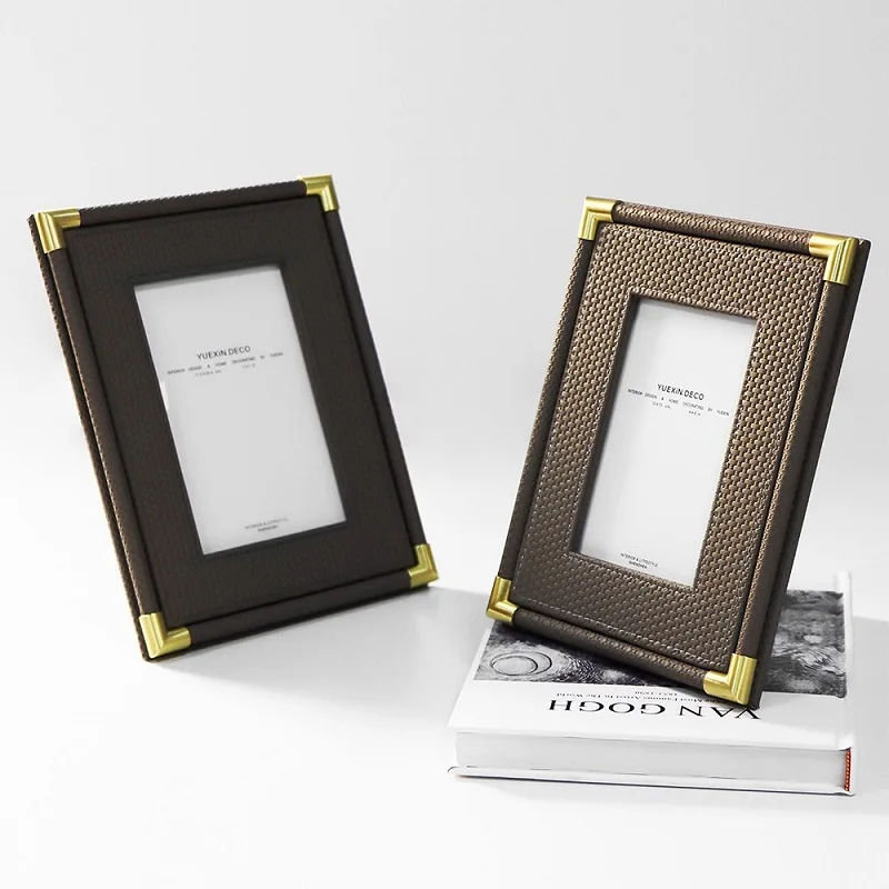 Modern Luxury Woven Texture Leather Picture Frame - Elegant Decorative Tabletop Frame for Bedroom and Home Decor