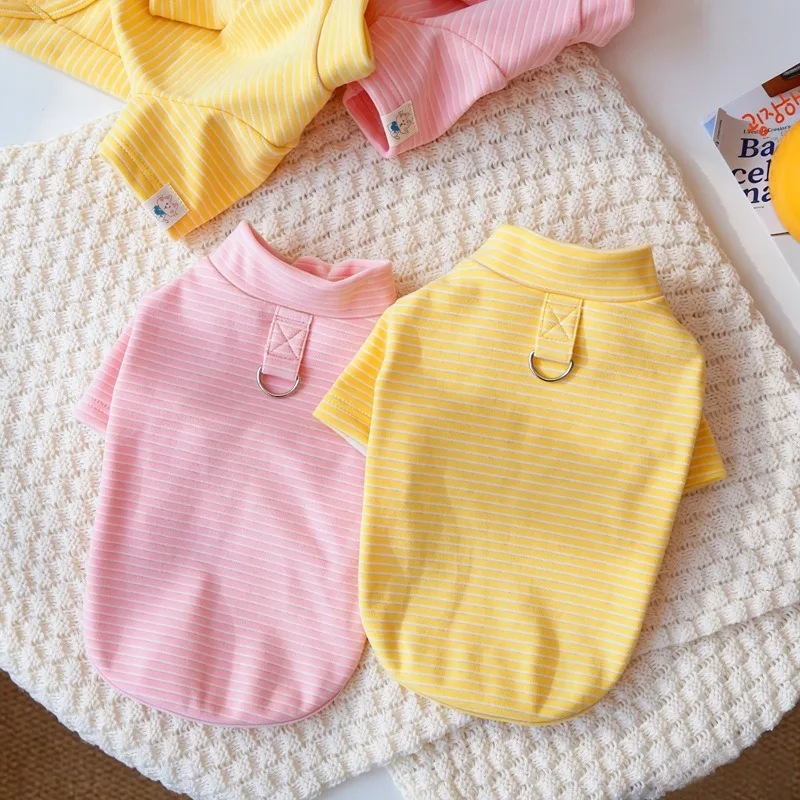 Yellow Striped Pet Base Layer Shirt, Winter Warm Dog Vest, Leash-Compatible Cat Anti-Shedding Clothes, Maltese Pullover Sweater