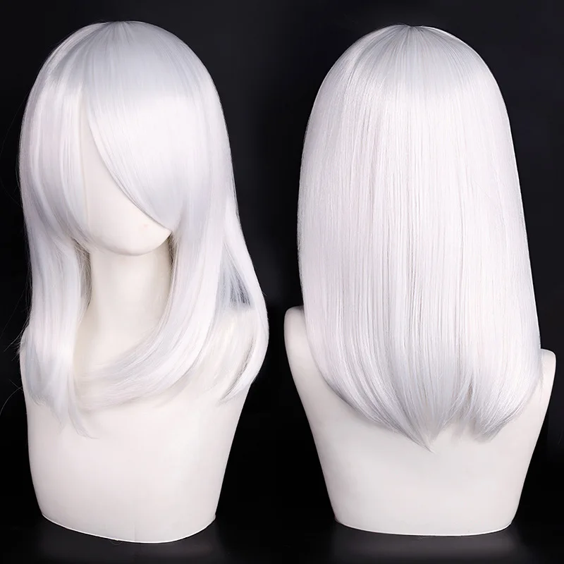 High Quality 40cm Medium Cosplay Wig With Bang Black Blond Pink Red Blue Purple Heat Resistant Synthetic Hair Wigs