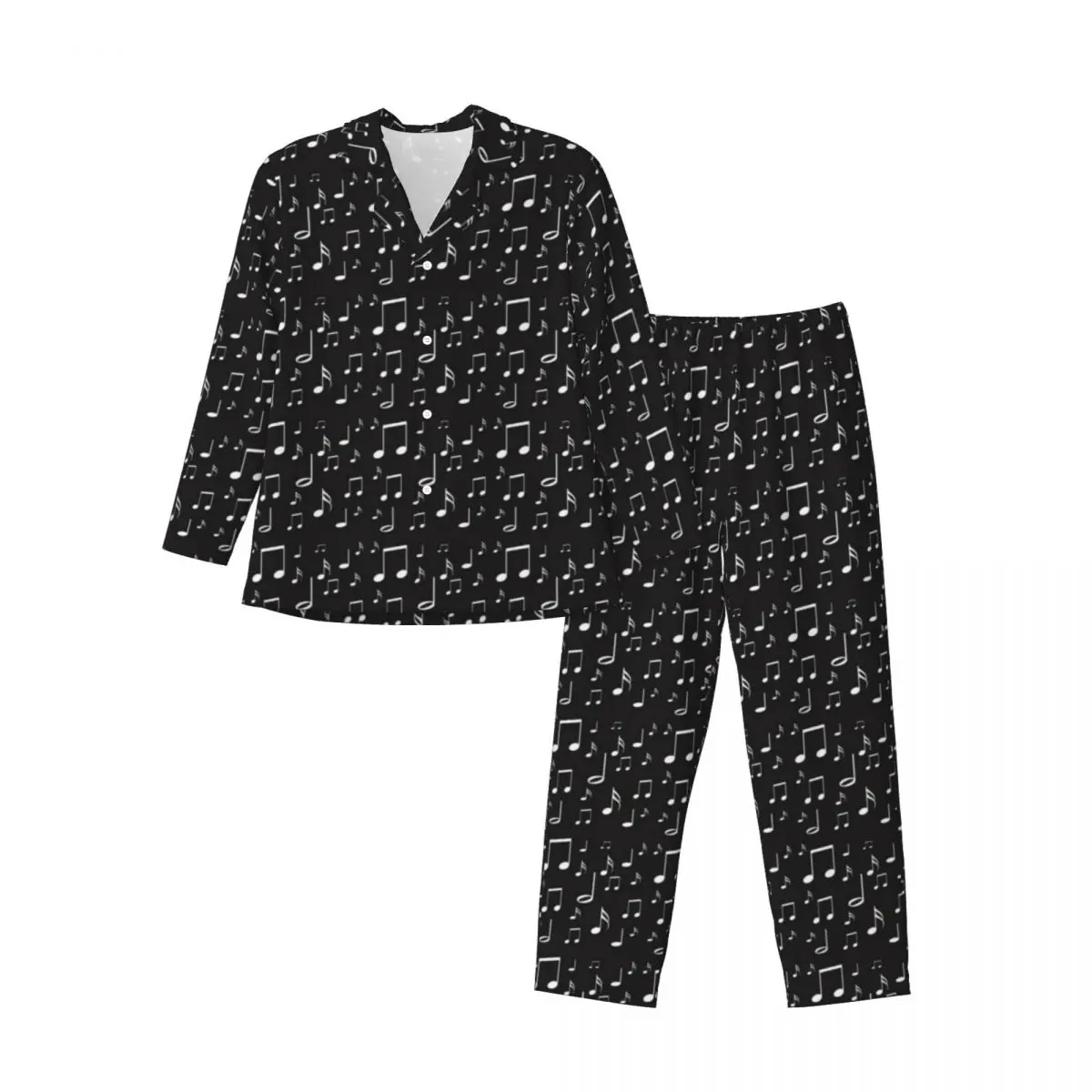 Ensemble de pyjama surdimensionné avec notes de musique pour hommes, vêtements de nuit, blanc et noir, manches longues, joli sommeil, graphique, maison trempée, décontracté, printemps