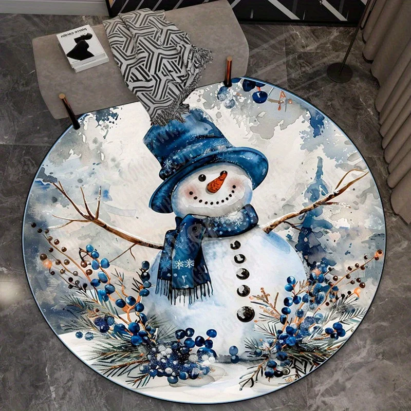 

Cozy Snowman Round Rug-Soft Non-Slip Holiday Decor Carpet with Blue Snowman Design for Kitchen, Bedroom, Living Room, Indoor Use