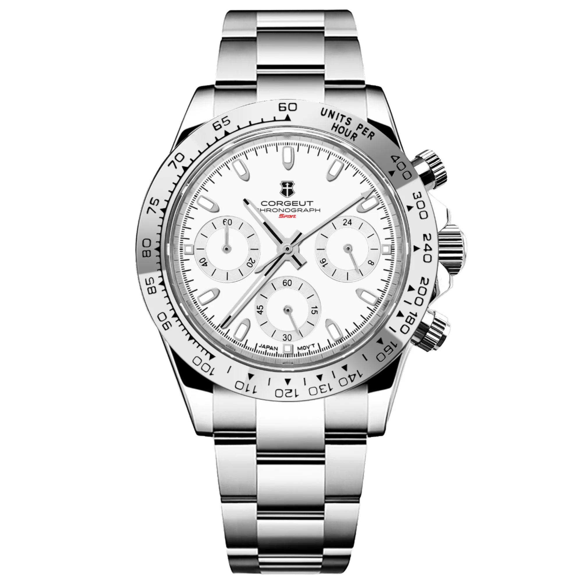 

Luxury Corgeut VK63 Chronograph Men's Wristwatch Stainless Steel 40mm Luminous Hands Day Custom Logo Quartz Watches for Boy