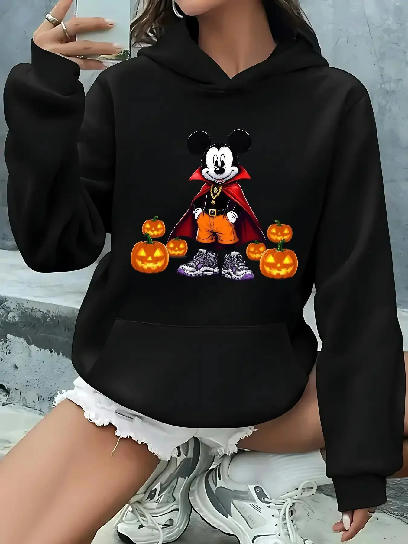 Disney Has Ladies Tops Sweat-shirt à capuche officiel Disney pour femme - Pull imprimé sorcière et citrouille en édition limitée