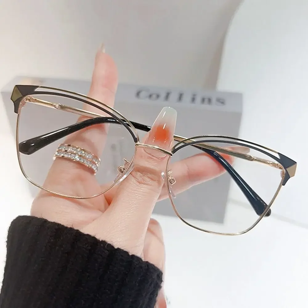 Fashion Cat Eye Anti-Blue Light Glasses Oversized Optical Eyewear Women Men Half Square Hollow Frame Computer Reading Eyeglasses image 5