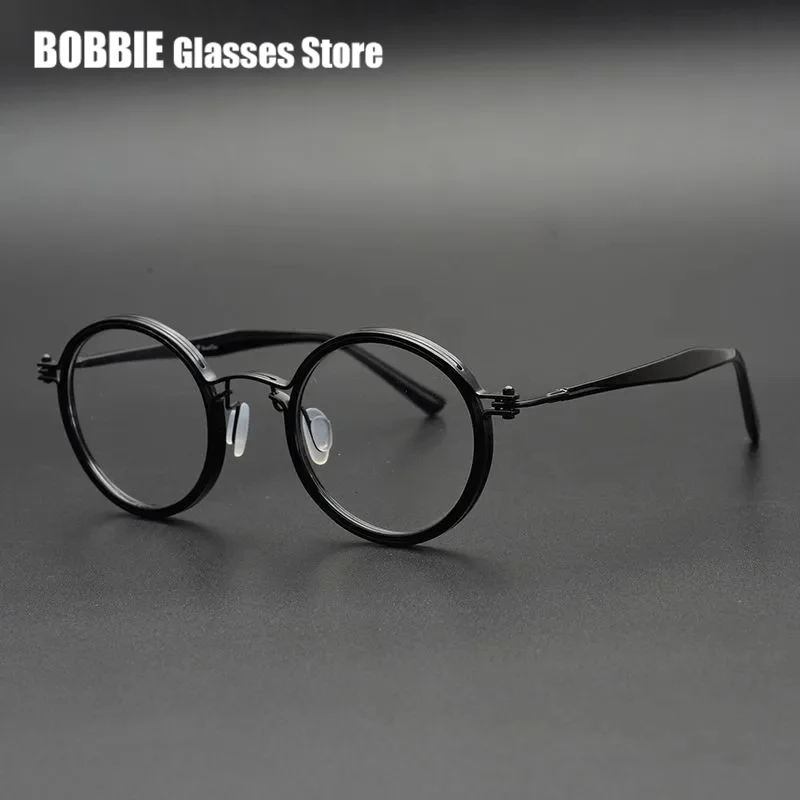 Top Quality Retro Round Glasses Frame Japanese Handmade Titanium Ultralight Men Eyeglasses Women Eyewear Acetate Korean Fashion