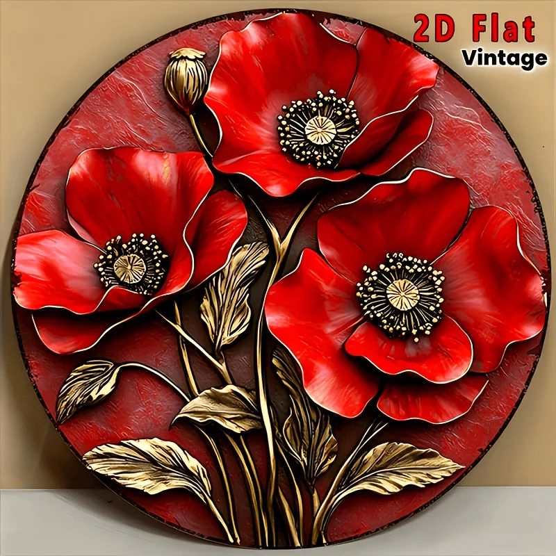2D Flat,Aluminum Red Poppy Flower Aluminum Metal Sign,  High Bending Resistance, Office Coffee Cafe Wall Decor Durable Material