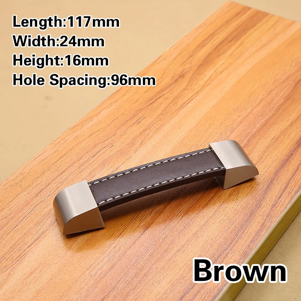 1Pcs Brown Soft Leather Leather Cabinet Handle Single Hole 96/128/160/192mm Pitch Drawer Pull Zinc Alloy Furniture Hardware