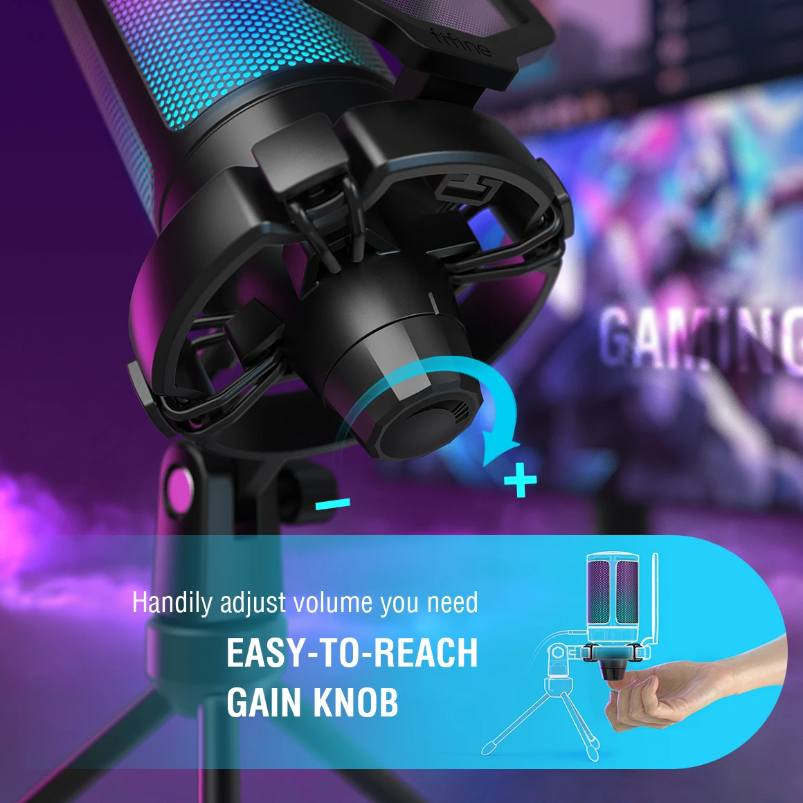 FIFINE Ampligame USB-микрофон для потоковой передачи игр с поп-фильтром, амортизирующим креплением и контролем дождя, конденсаторный микрофон для ПК/MAC-A6V