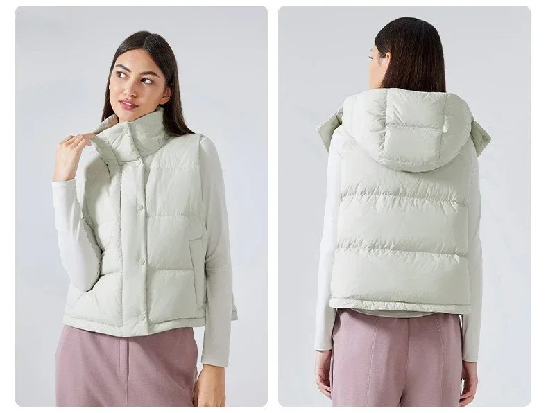 Lemon Wunder Puff Winter New Style Vertical Collar Down Jacket Vest Women\'s Short Commuting Casual Detachable Hooded Warm Jacket