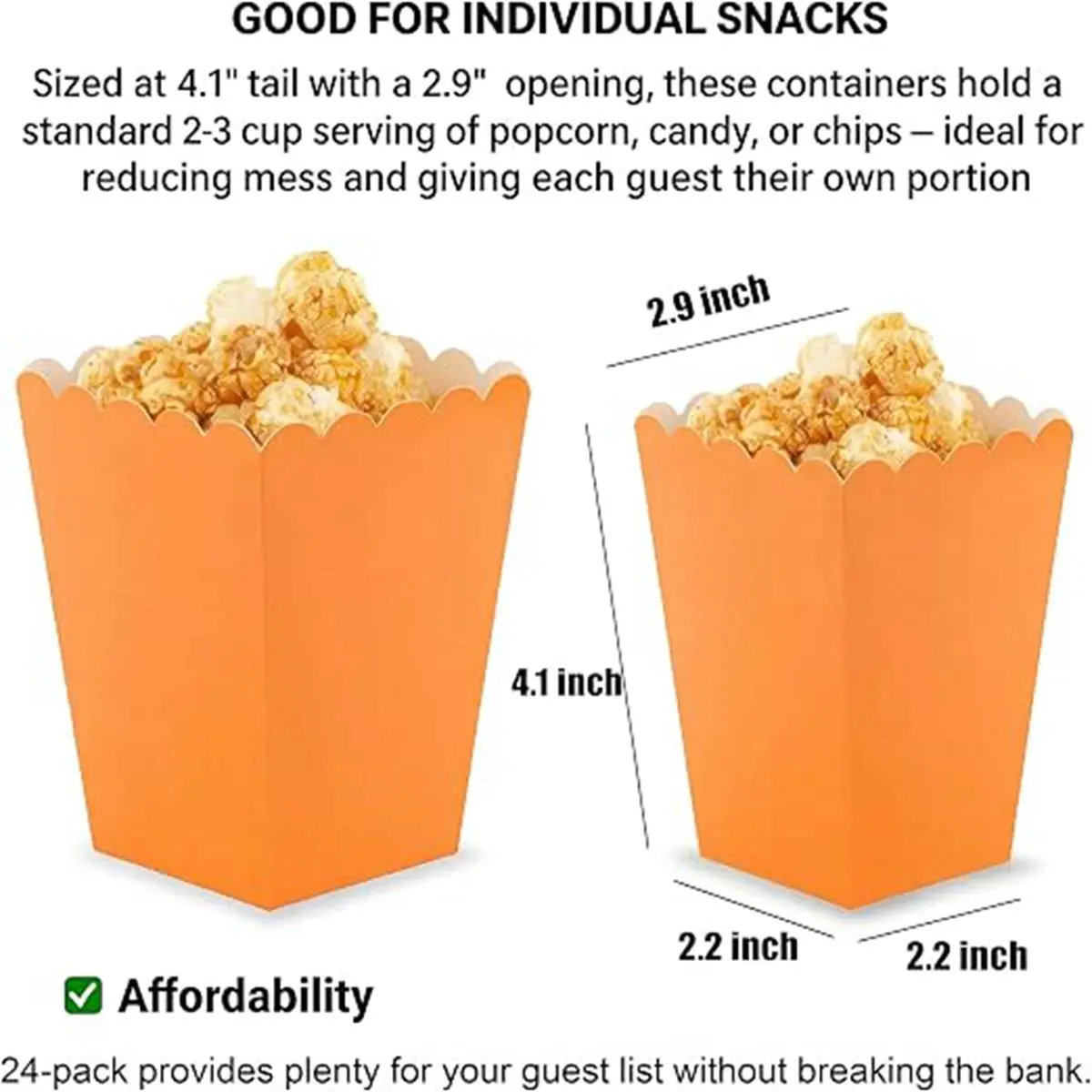 Orange Popcorn Boxes 24 Pack, 4.1